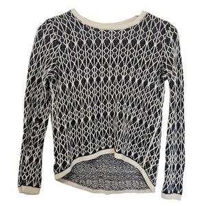 LOFT Blue and White Crewneck Sweater with Textured Knit